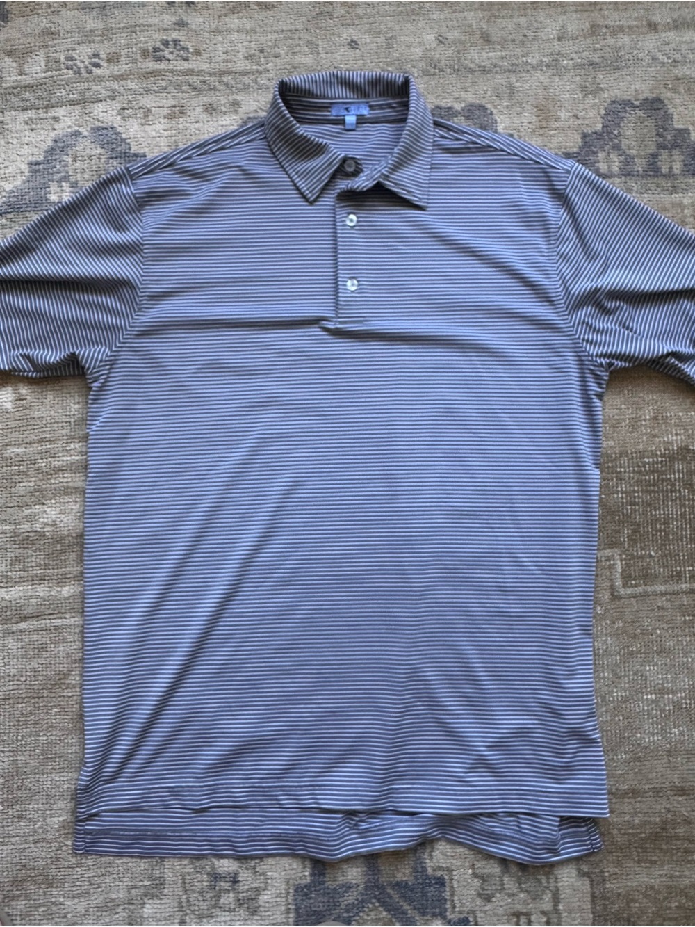 Genteal Men's Grey Striped Performance Polo